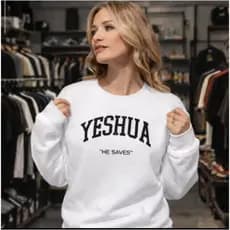 Moletom Careca Feminino Yeshua Cristã Moda Evangelica Católica 100% Algodão Blusa de Frio PqM/G/GG