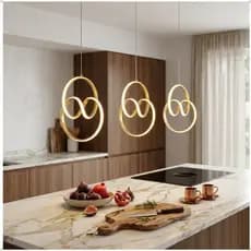 Lustre Pendente Dourado Anéis Moderno Luxo Para Sala Cozinha Ilha Bancada Decorativo Bivolt QUAYS