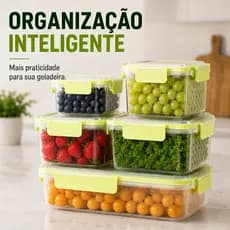 Potes Herméticos Kit 5 Unidades Tampa Vedação Organizador de Geladeira e Despensa