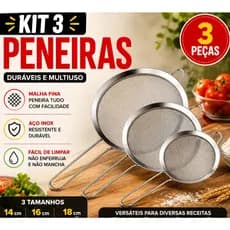 Kit Peneiras Coador de Aço Inox 12cm, 14cm, 16cm, 18cm