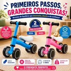 Bicicleta Infantil Equilibrio Ajustavel Segura Leve Azul e Rosa