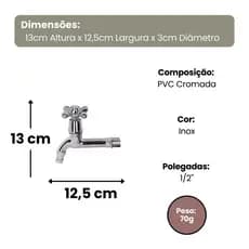 Torneira de Pia Alta Cromada Pvc Duravel Cozinha Banheiro 12 Conexao