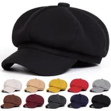 Gorro Boina Feminina de Lã Estilo Retro Octogonal Ajustável Chapéu de Pintor Fashion Outono Inverno Cor Sólida