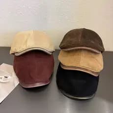Boina Unissex de Veludo Cotelê Estilo Retro Britânico Chapéu de Pintor Casual Moda Outono Inverno
