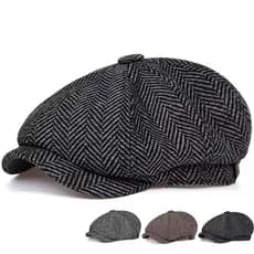 Gorro Boina Italiana Unissex de Lã Xadrez Espinha de Peixe Chapéu de Pintor Casual Moda Europeia