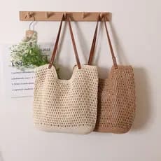 Bolsa Feminina de Palha Crochê com Alça Longa – Grande, Leve e Estilo Verão