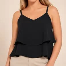 Blusa Regata Feminina 2 Babados Gola V Tecido Crepe Duna Blusinha feminina Alcinha Gola V Tecido Duna