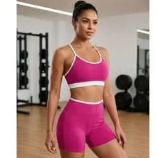 Conjunto Fitness Feminino Academia Top e Short Cintura Alta Suplex Roupa De Treino Yoga Moda Fitness