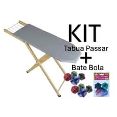 Kit Tábua De Passar Roupa Madeira Com Pés Dobráveise estampada sem forro térmico+4Bolinhas bateRoupa