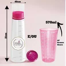Kit Com Regador Bisnaga Umedecedor Bolo E/OU Copo Medidor  Rosa 570ml