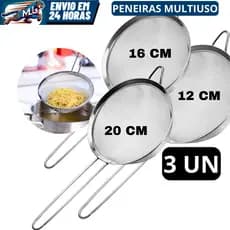 Kit 03 Peneira Coador Manual Em Aço Inox Para Cozinha 12cm 16cm 20cm