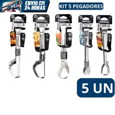 Kit 5 Pegadores - Massa 20cm - Salada 20cm - Universal 20cm - Gelo 18,5cm - Frios 18,5cm em Aço Inox