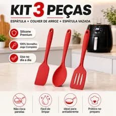 Kit 3 Peças em Silicone  Espátula Vazada Colher de Arroz Espátula Reta Fácil de Limpar  Ideal Para Panela Antiaderente