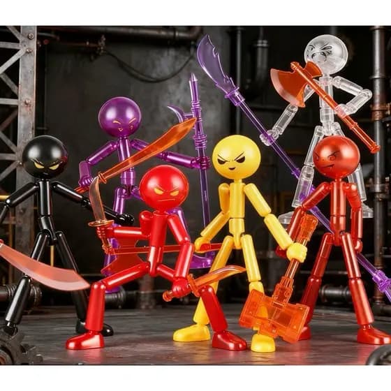 Figura de Ação DIY em Estilo Boneco de Palito |   Brinquedo totalmente articulado e posável com armas e motocicleta |
