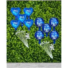 Kit 10/20/30/40/50 Balão Metalizado azul de Dia dos Pais para Centro de Mesa 22cm COM e SEM Varetas BRANCAS 40cm