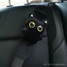 Protetor de cinto de segurança, almofada de ombro para carro em pelúcia macia com formato de gato preto, alivia o estres