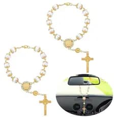 Terço unissex para espelho retrovisor de carro, terço católico, ornamento para pendurar no carro e acessório de decoraçã