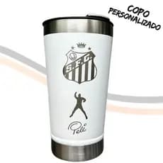 Copo Térmico Cerveja Com Tampa Aço Inox Time Santos 473ML