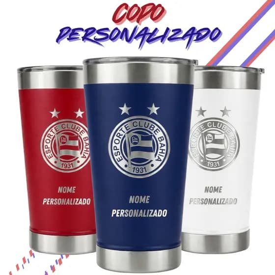 Copo Do Time Bahia Com Seu Nome Térmico 473ml Aço Inox