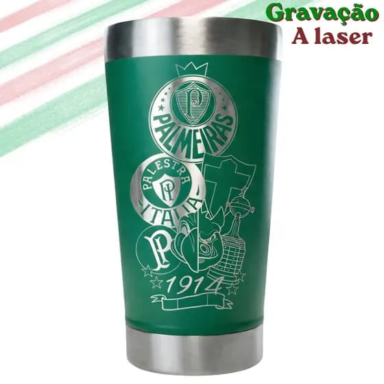 Copo Personalizado Palmeiras Verde 473ml Termico Inox Piriporco
