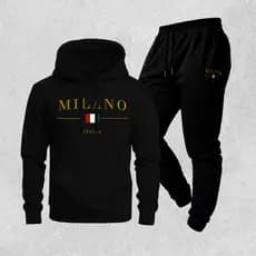 Conjunto Moletom Milano Minamalista Com Calça Jogger Preta Unissex Casual Estilo Italiano Moda Luxo