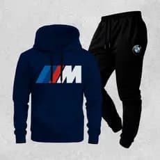 Conjunto Moletom BMW M Com Calça Jogger Preta Masculino Casual Esportivo Premium Inverno Luxo