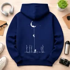 Moletom Canguru Astronauta Lua Minimalista Estampa Frente e Costas Unissex Estilo Artístico Casual