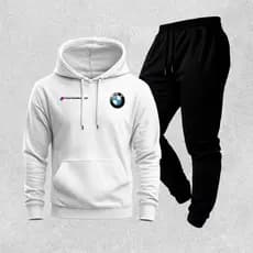 Conjunto Moletom Com Capuz E Calça Jogger BMW Performance Masculino Esportivo Premium Casual