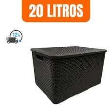 Caixa Organizadora Cesto Multiuso Rattan 20 Litros Com Tampa Preto