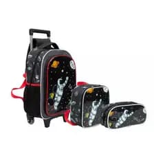 Kit Escolar Infantil NASA Astronauta – Mochila de Rodinhas, Lancheira e Estojo