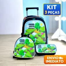 Kit Mochila Escolar Game Craft com Rodinhas Infantil Masculino + Estojo + Lancheira