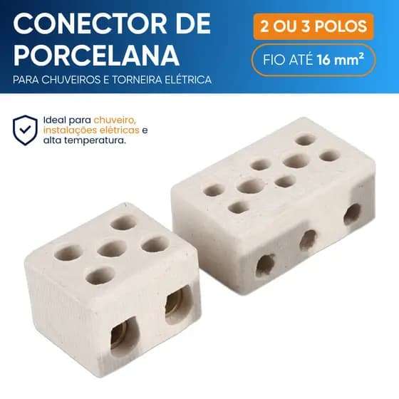 Conector Porcelana Chuveiro 110/220v Sindal Duplo Triplo Cabo 10mm 16mm 25A 50A Torneira Elétrica