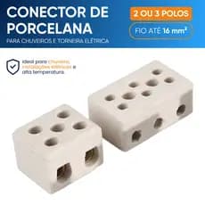 Conector Porcelana Chuveiro 110/220v Sindal Duplo Triplo Cabo 10mm 16mm 25A 50A Torneira Elétrica