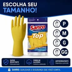 Luva Latex Borracha Limpeza Multiuso Sanro Top Amarela Par