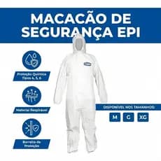 Macacão de Segurança Proteção Química EPI Indústria Pintura Limpeza - Branco Imbat