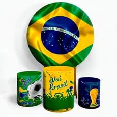 Painel de Festa Copa do Mundo Brasil + Trio Cilindros Futebol Copa do Mundo 2026 Promoção rumo Hexa