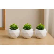 Kit 3 Vasinhos Com Planta Artificial Para Decoração De Ambiente Casa Escritorio