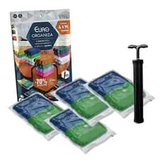 Kit 4 Saco Vácuo Organizador Compactador Euro Home + Bomba