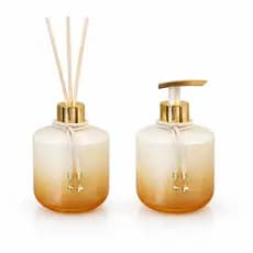 Kit Lavabo Luxo Rubi Decoração Frascos De Vidro Para Banheiro Com Saboneteira e Difusor