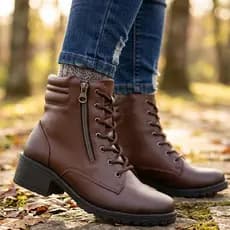 Bota Coturno Feminino Salto baixo Casual Confortável Leve Tratorado com Cadarço