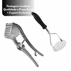 Amassador de Alho 5 em 1 + Amassador de Batatas Inox Perfeito para Cozinha