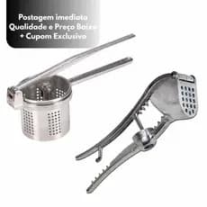 Amassador de Alho Inox 5 em 1 + Amassador de Batata Manual Profissional Inox