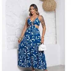Vestido longo de argola estampado
