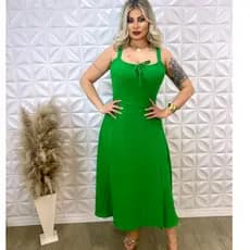 vistido midi romantico femenina lisa elastex nas costas.