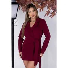 Macaquinho Feminino Alfaiataria  MANGA LONGA com Cinto Moda
