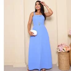 Vestido Feminino longo com bolso , cinto na cintura Leva Bojo e Forrado.