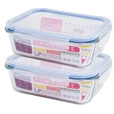Conjunto 2 Potes 640ml Vidro Hermético 4 Travas Alta Vedação Marmita