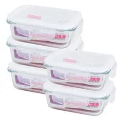 Conjunto 5 Potes Vidro Hermético mantimentos marmita 370ml Alta Vedação