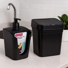 Kit Lixeira de Pia 2,8 Litros com Tampa + Porta Detergente Dispenser para Cozinha Multiuso