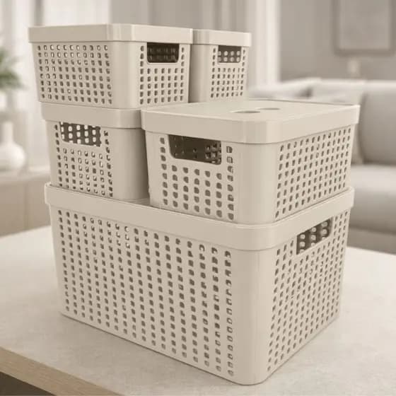 Kit 5 Caixas Organizadoras com Tampa 2L 4,5L 17L Empilhável Armário Quarto Escritório Multiuso